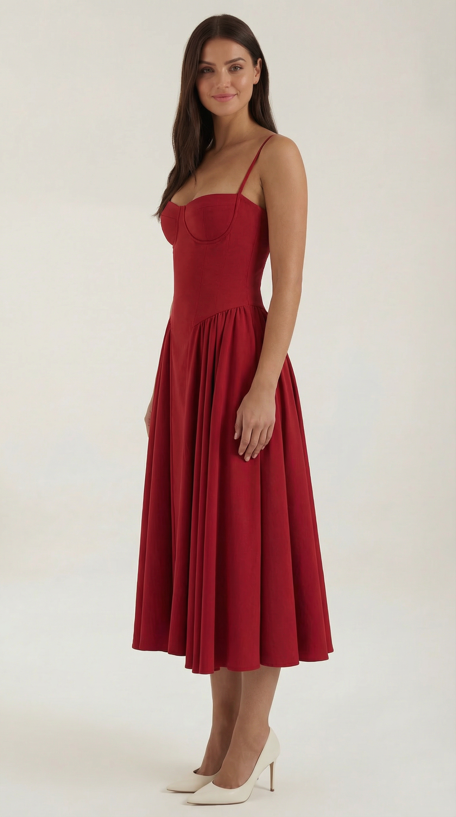 Odette | Elegancka sukienka midi z rozkloszowanym dołem i gorsetem