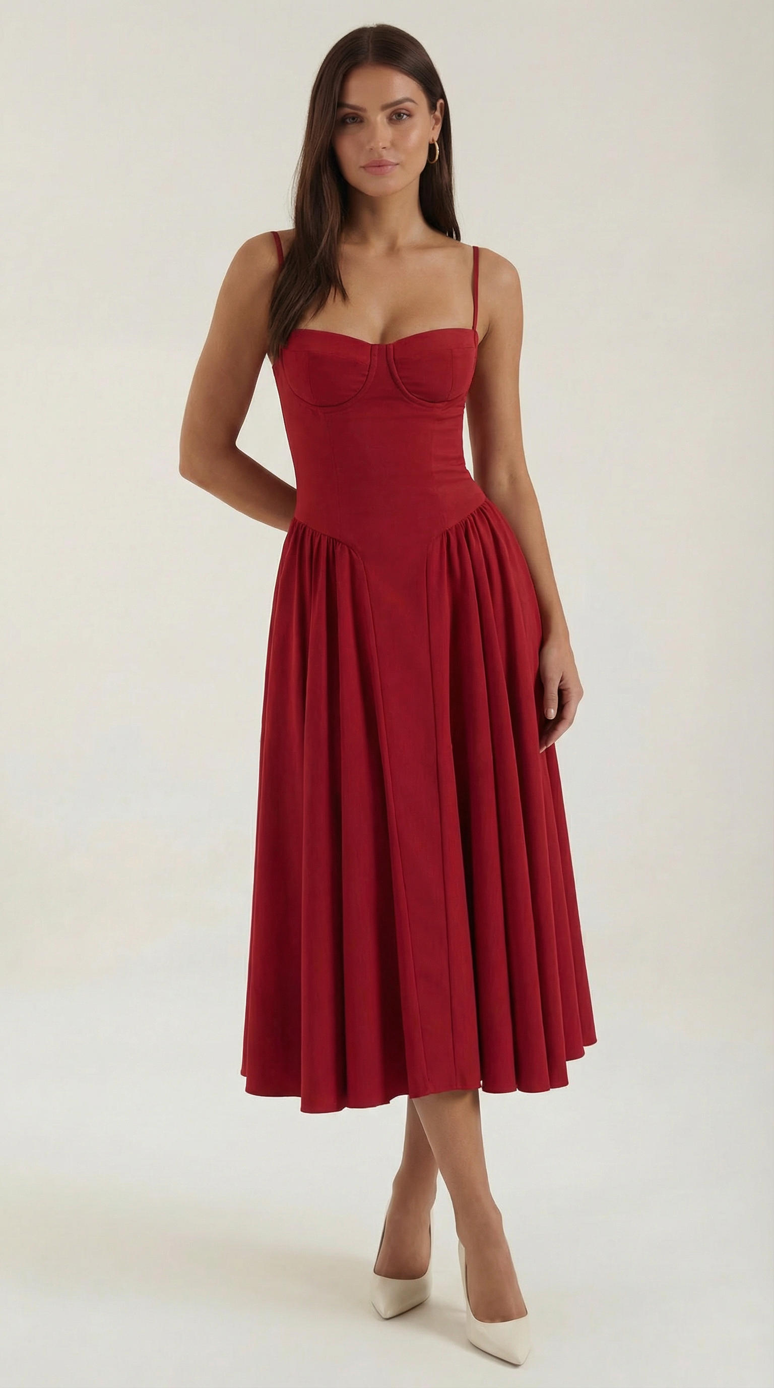 Odette | Elegancka sukienka midi z rozkloszowanym dołem i gorsetem