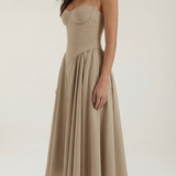 Odette | Elegancka sukienka midi z rozkloszowanym dołem i gorsetem
