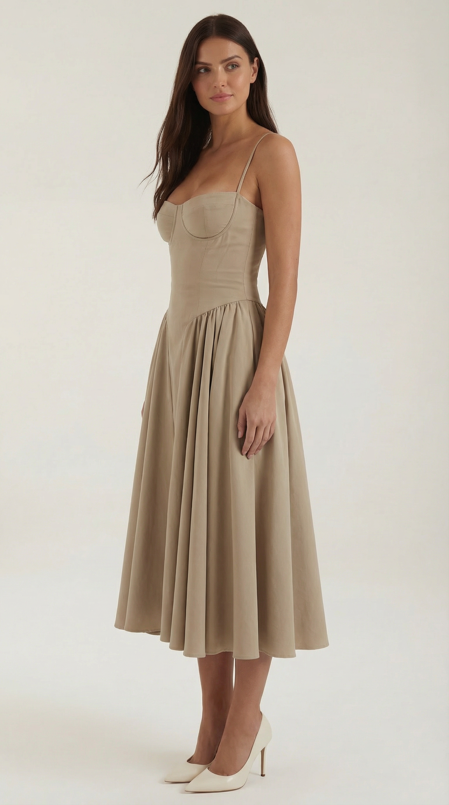 Odette | Elegancka sukienka midi z rozkloszowanym dołem i gorsetem