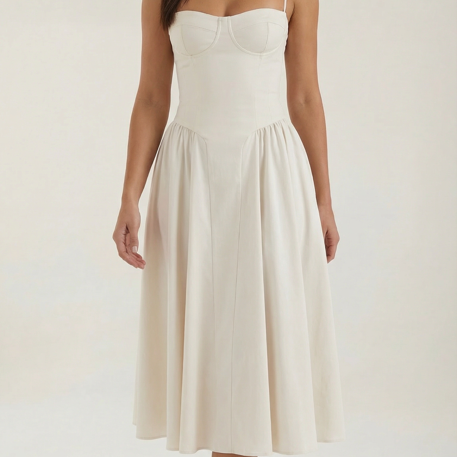 Odette | Elegancka sukienka midi z rozkloszowanym dołem i gorsetem